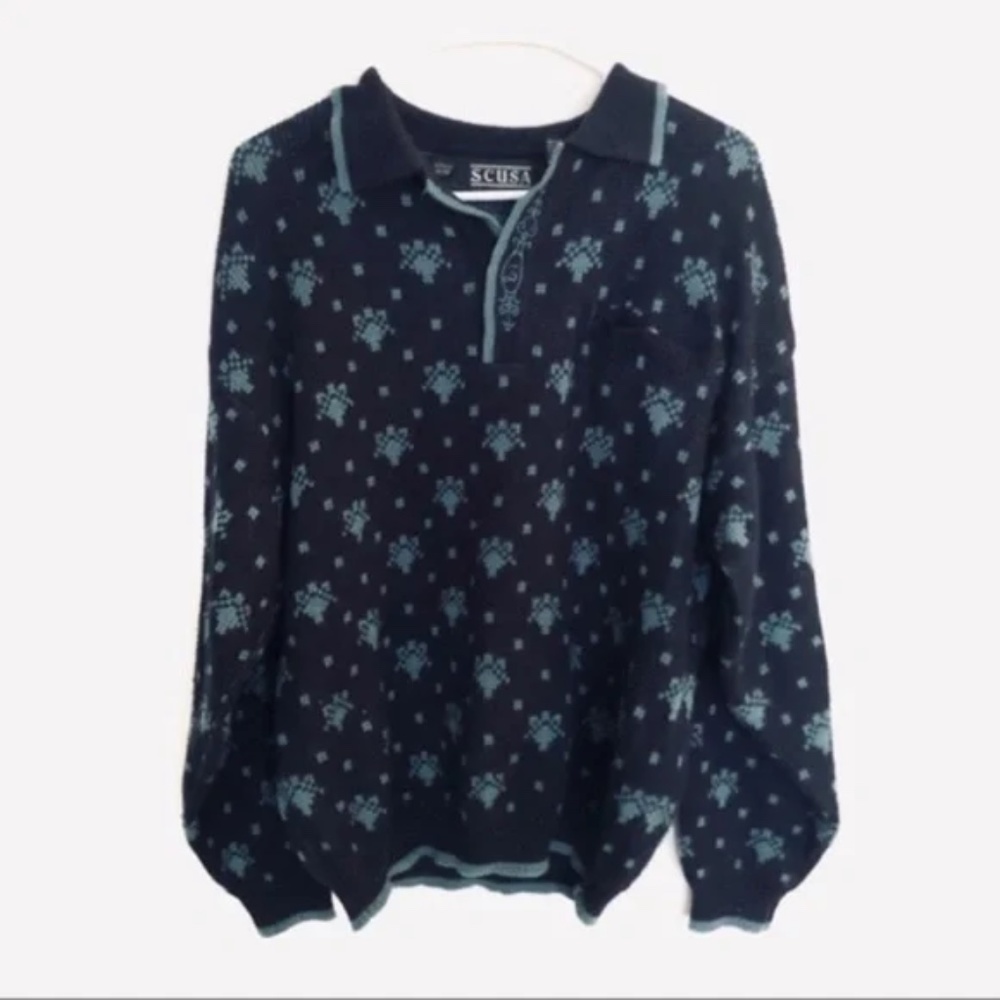Vintage Oversized Navy Patterned Pullover
